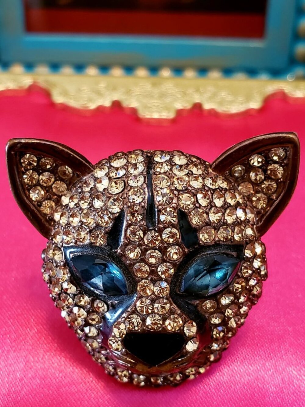 Vintage Betsey Johnson Jungle Fever Cougar Panther Leopard Cat Rhinestone Ring 8 - Picture 3 of 11